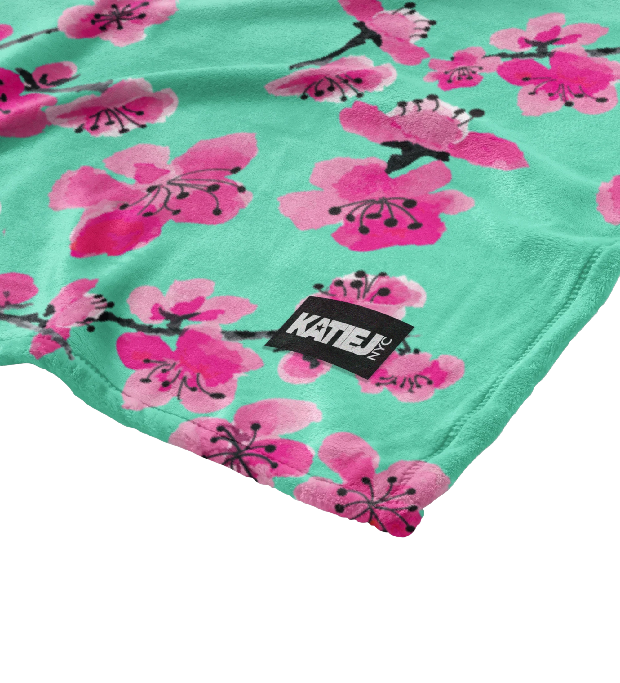 Pink & Teal Cherry Blossom Double-Sided Blanket - Image 3