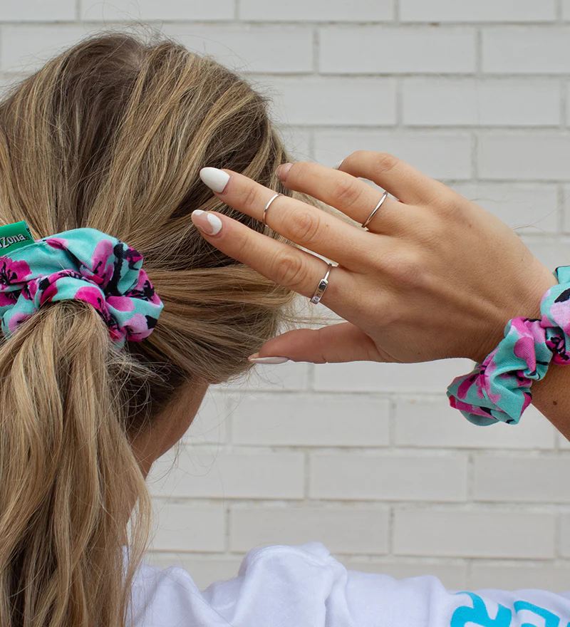 Teal & Pink Cherry Blossom Scrunchie - Image 3