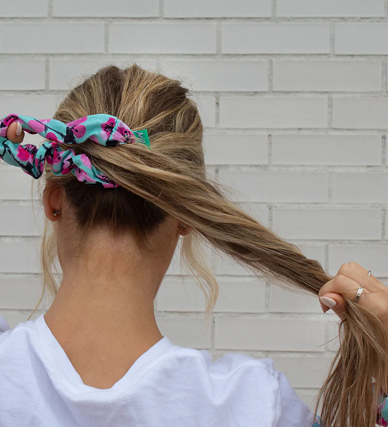Teal & Pink Cherry Blossom Scrunchie - Image 4