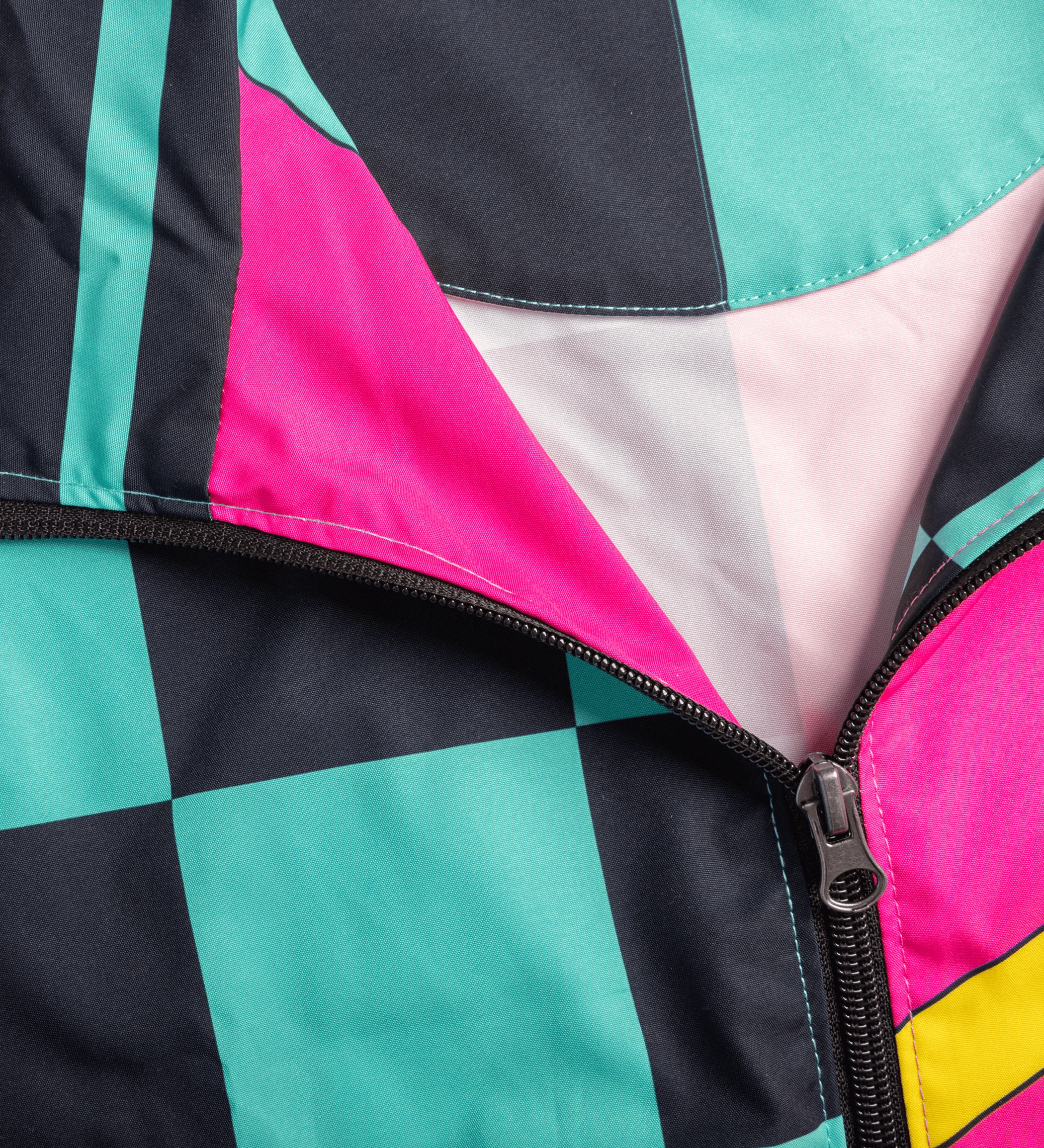 Teal & Pink Checkerboard Zigzag Windbreaker Jacket - Image 3
