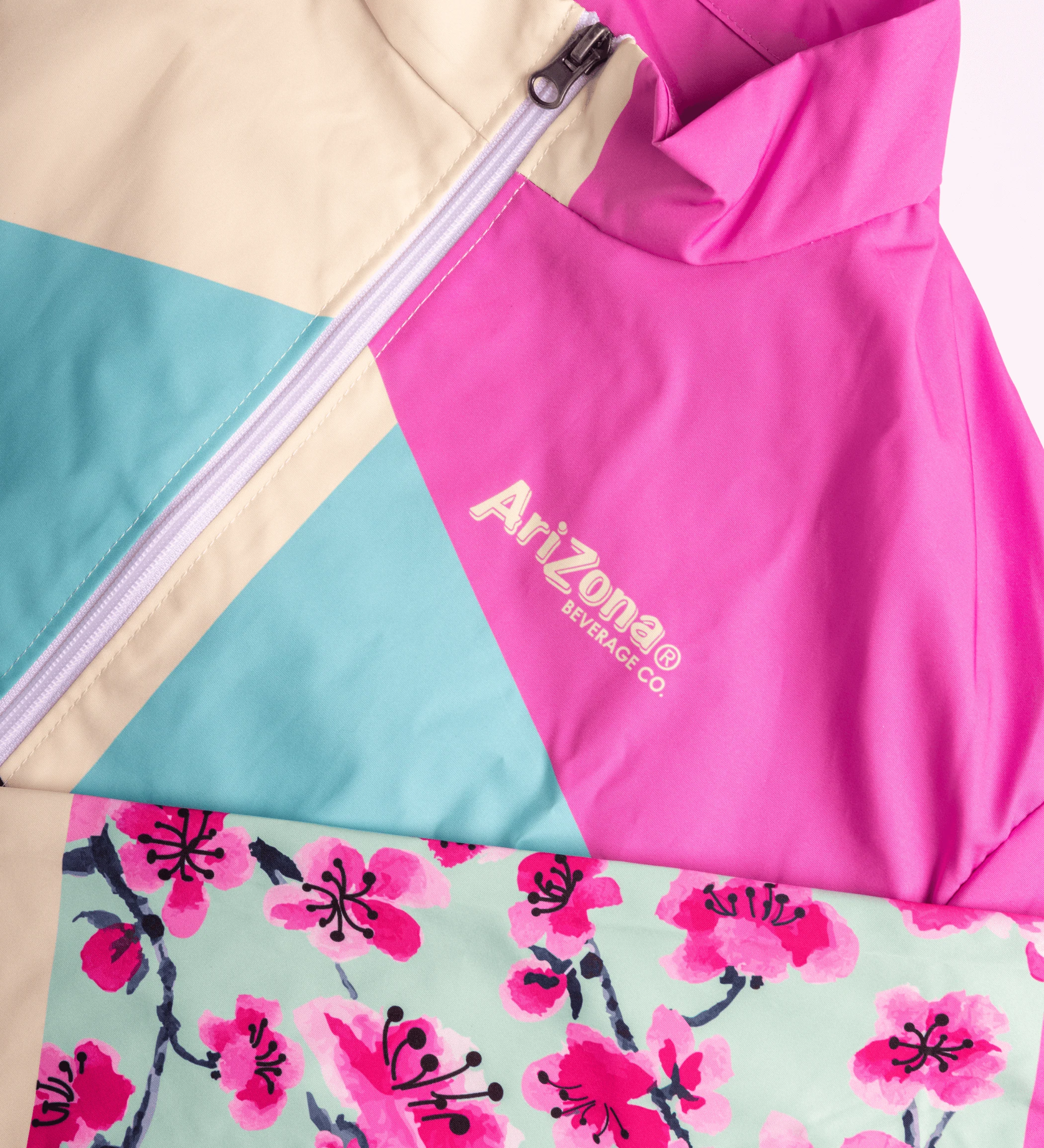 Pink & Black Cherry Blossom Color-Blocked Windbreaker Jacket - Image 3